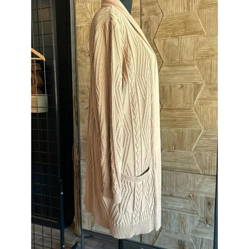 St. Johns Bay Womens Cardigan Large Tan Long Open Knit Front Pockets - Picture 3 of 7